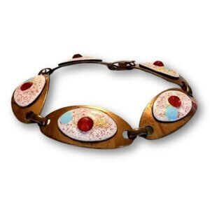 Bracelet Enameled Copper MCM Mid Century Modern Jeweled Splatter‎ Panel